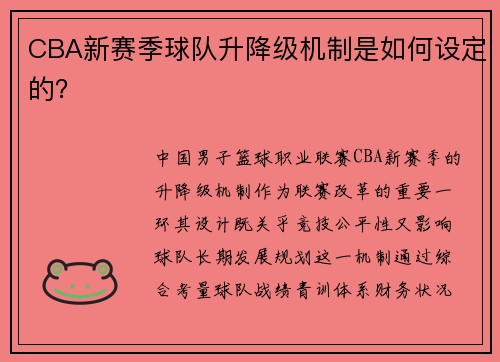 CBA新赛季球队升降级机制是如何设定的？